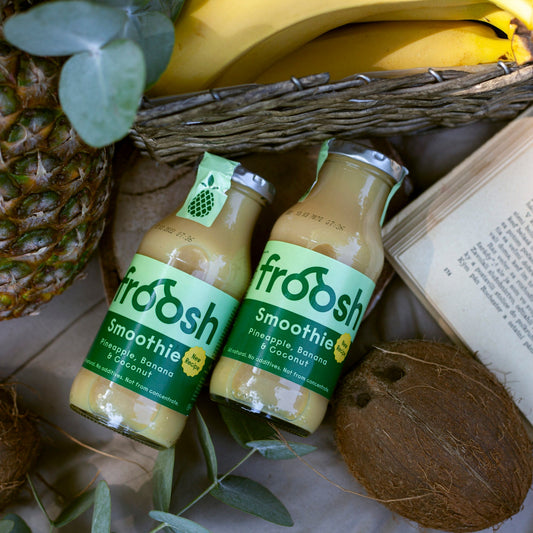 Sklenené fľaše Froosh Smoothie Ananás Banán Kokos