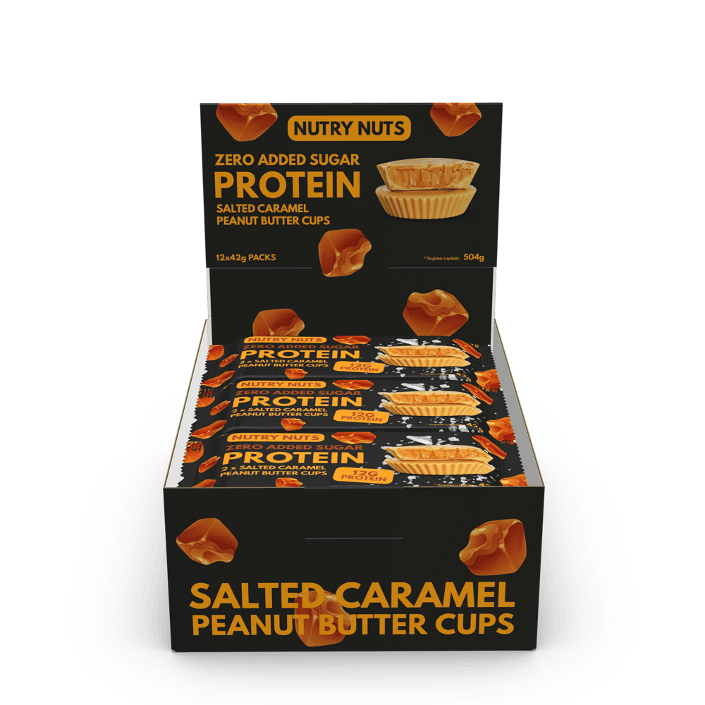 Box snackov so slaným karamelomarašidovým maslom Nutry Nuts, bez pridaného cukru