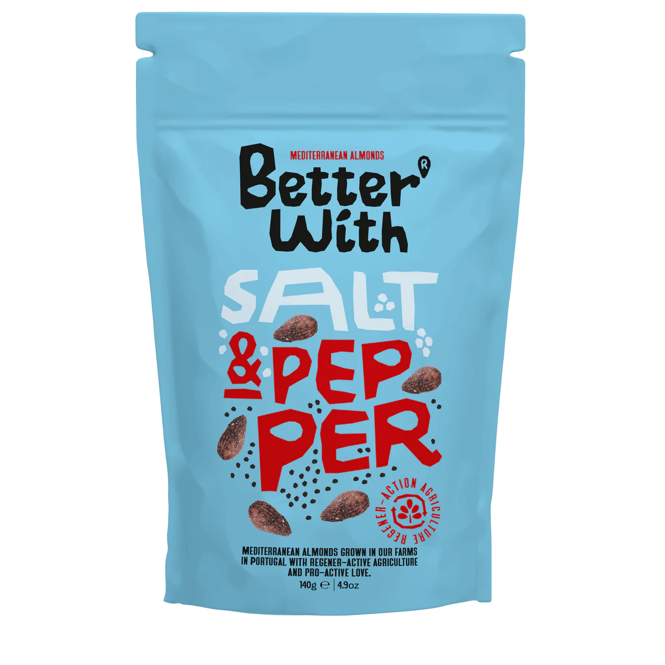 Better With mandle so soľou a korením 140 g – predná strana balenia