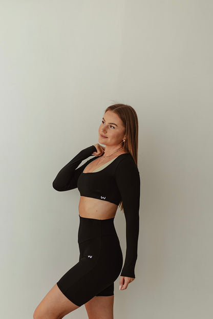 Krátky top s dlhým rukávom CONFIDENCE BLACK -60 % POSLEDNÁ ŠANCA! 🔥