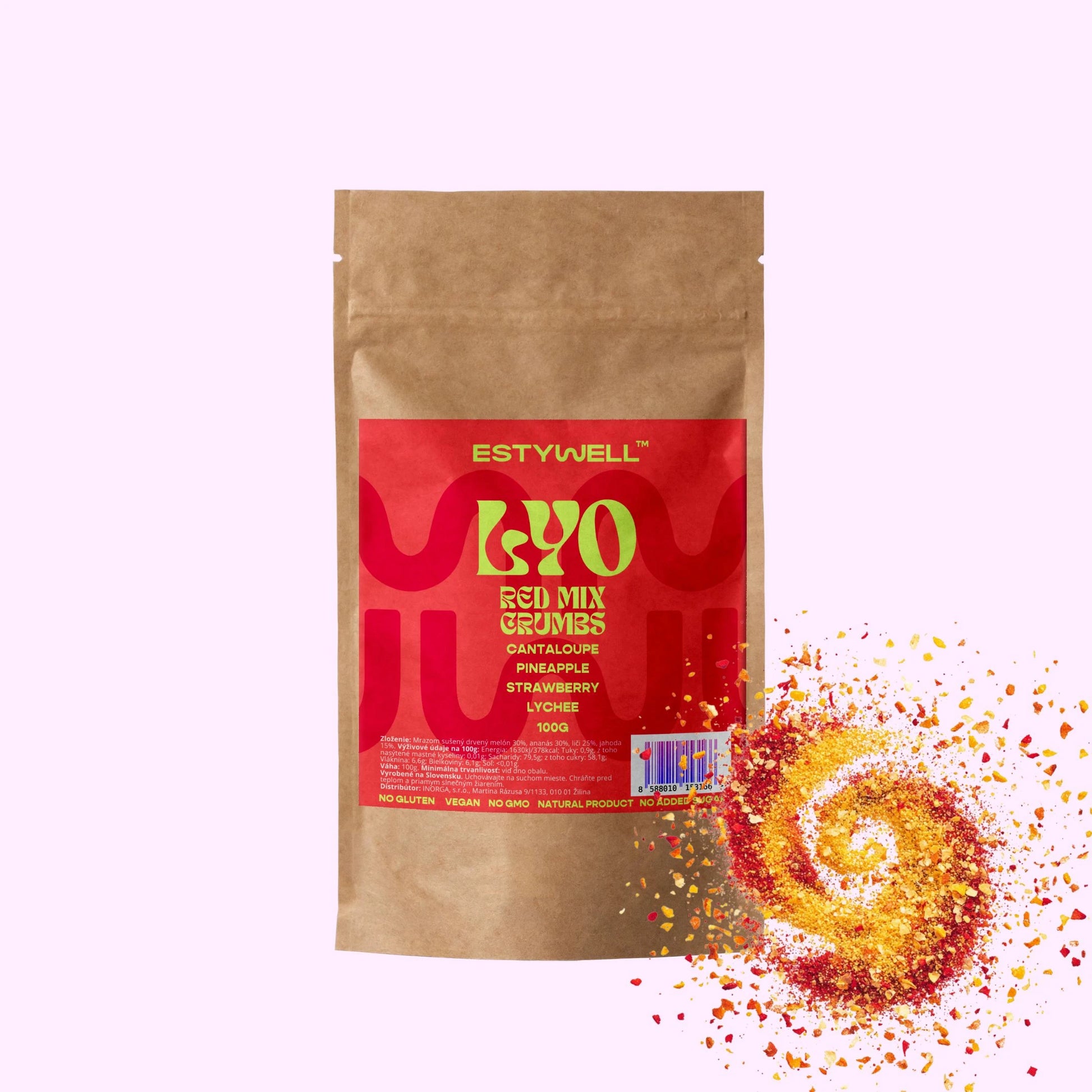 Estywell drť z lyofilizovaného ovocia. Red mix crumbs.