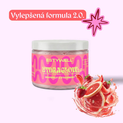 ESTYWELL elektrolyty HYDRAGLOW 2.0 s vitamínami, nová formula, obohatená receptúra Grep & Jahoda 300 g