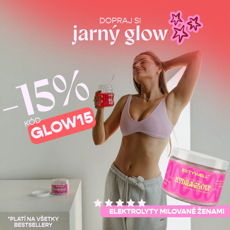 Estywell Hydraglow elektrolyty zľava 15 percent hydratácia nápoj elektrolyty pre ženy energia