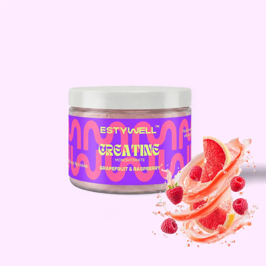 ESTYWELL kreatín monohydrát Grapefruit & Raspberry – ochutený kreatín s príchuťou grepu a maliny, výživový doplnok na podporu športového výkonu a regenerácie.