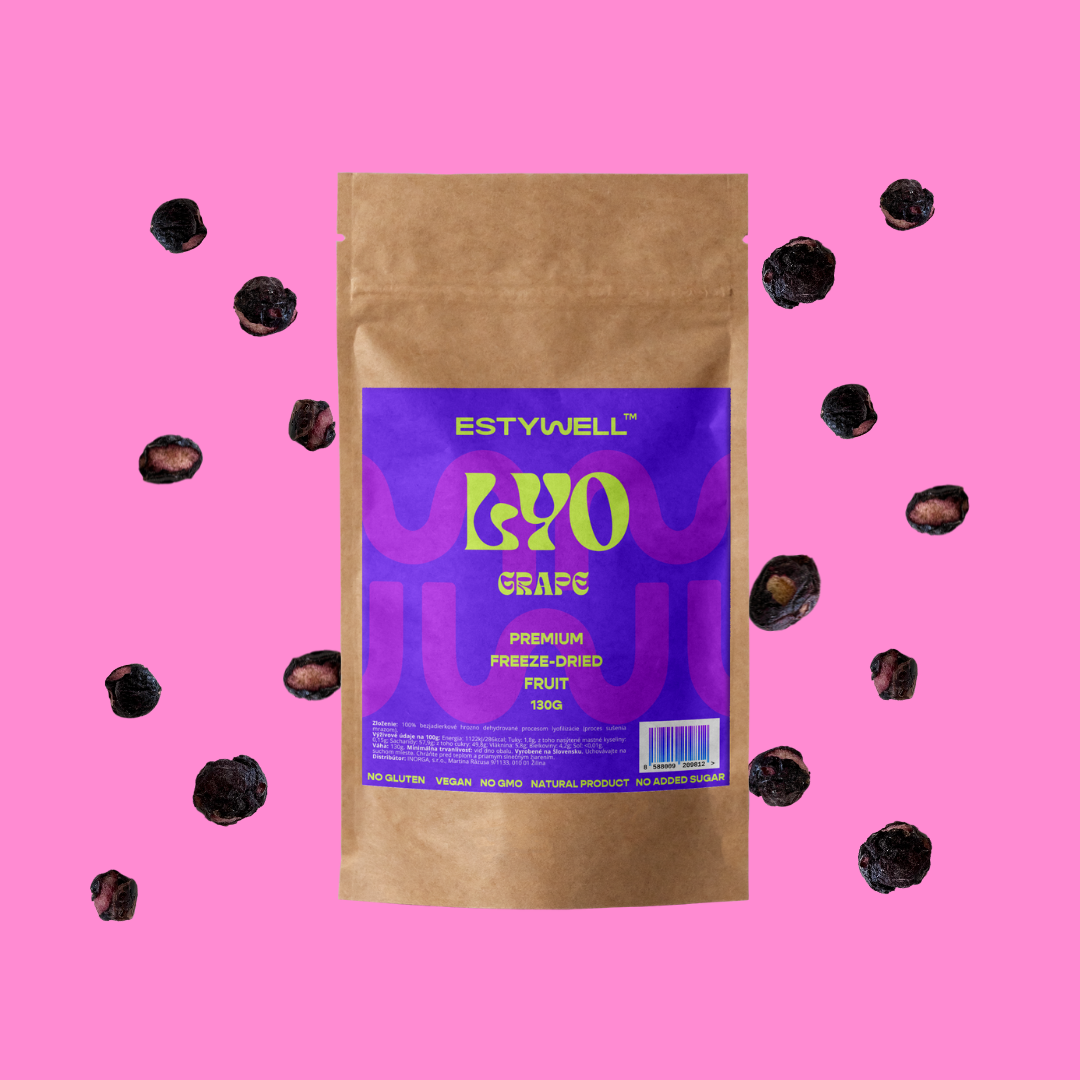 Balenie ESTYWELL lyofilizovaného ovocia hrozno.