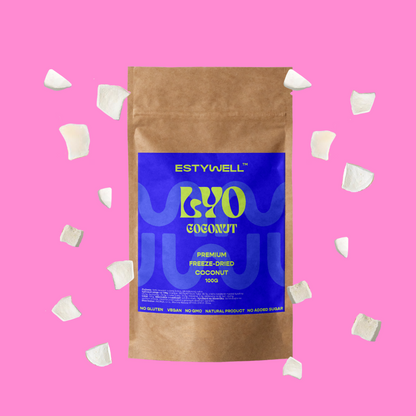 Balenie ESTYWELL lyofilizovaného ovocia kokos.