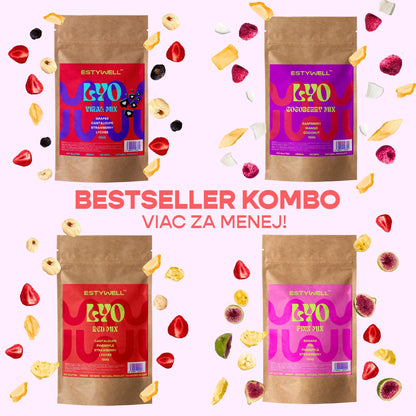 Estywell lyofilizované ovocie mix kombo 4 ks freeze dried fruit mix balenie