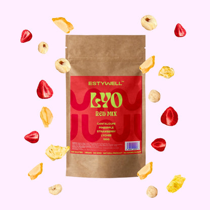 Estywell lyofilizované ovocie mix melón ananás jahoda liči 100 g freeze dried fruit mix