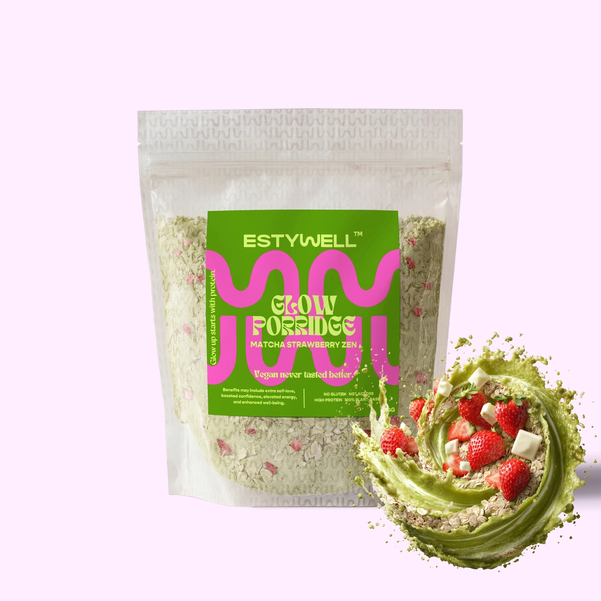 ovsená kaša matcha jahoda zdravé raňajky matcha kaša energia estywell
