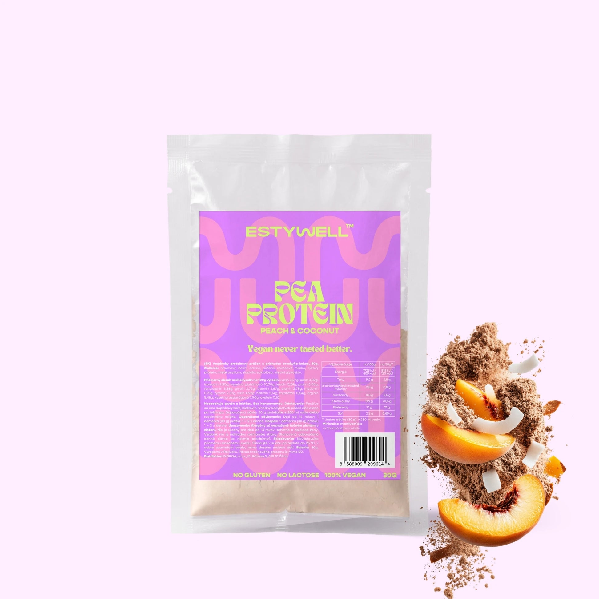 Estywell hrachový proteín broskyňa kokos 30 g pea protein