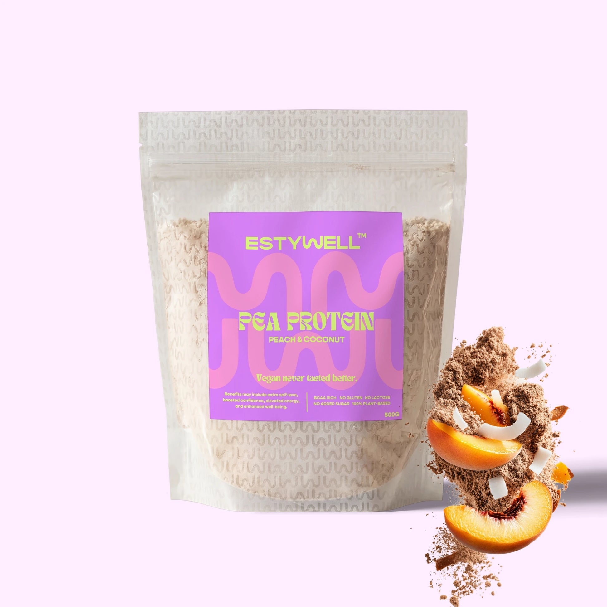 Estywell hrachový proteín broskyňa kokos 500 g pea protein
