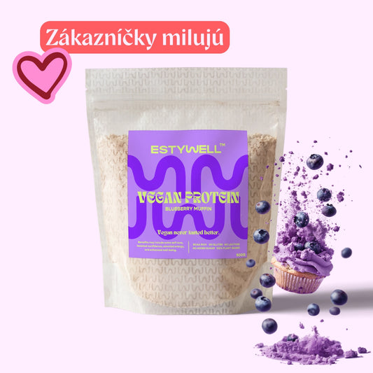 Estywell vegan protein čučoriedkový muffin 500 g rastlinný proteín