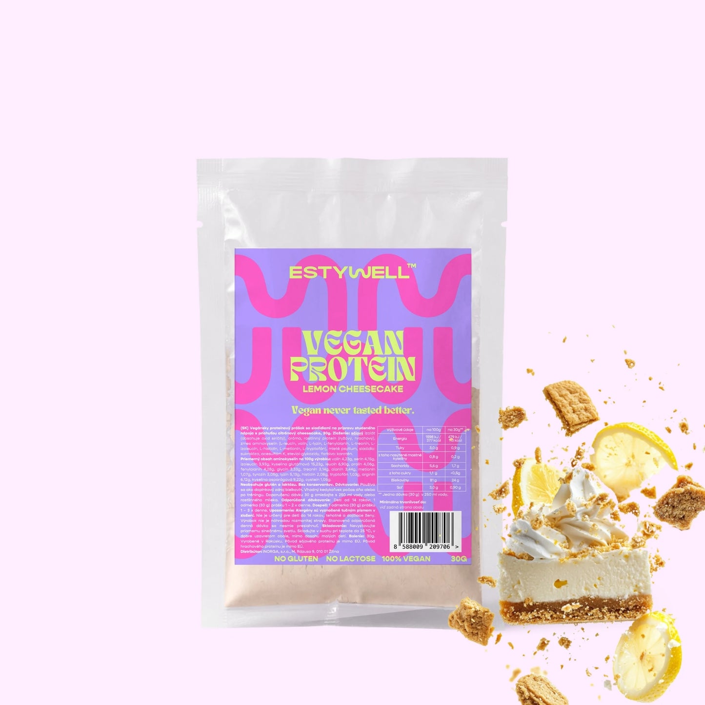 Estywell vegan protein lemon cheesecake 30 g rastlinný proteín