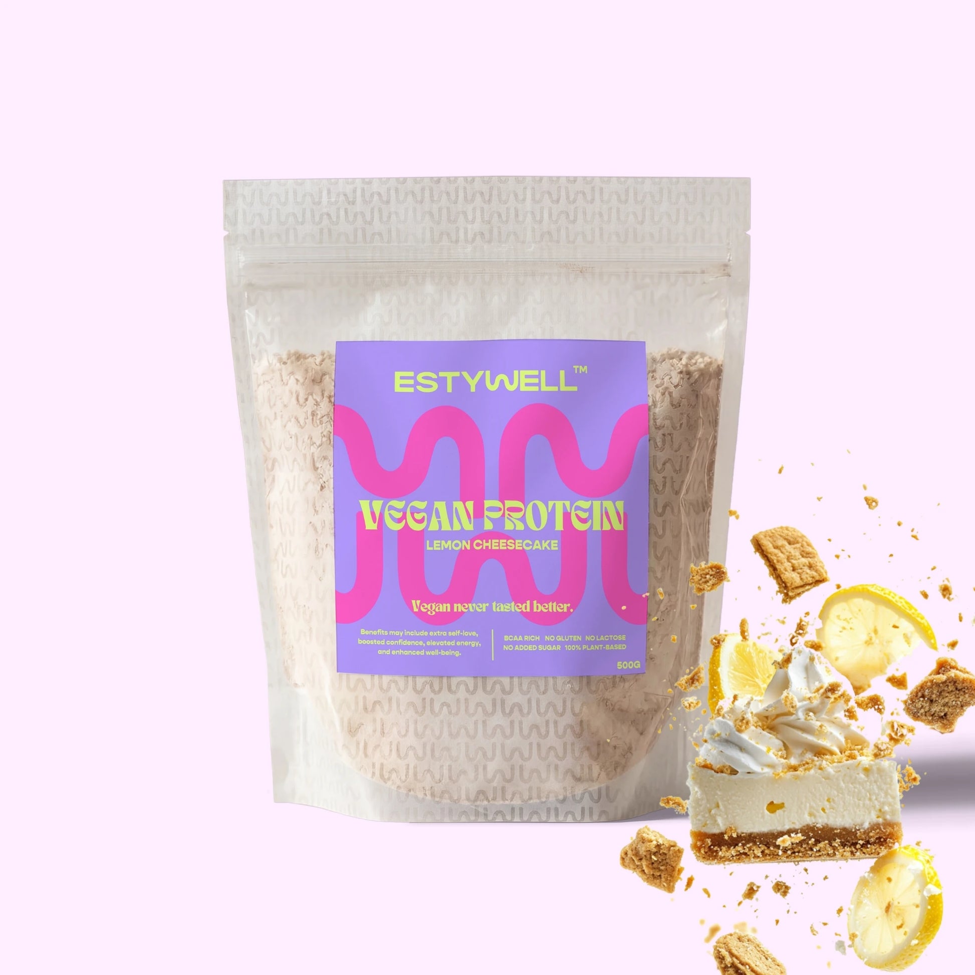 Estywell vegan protein lemon cheesecake 500 g rastlinný proteín