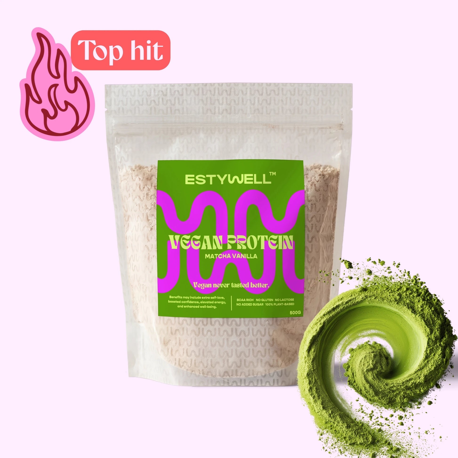 Estywell vegan protein matcha vanilla 500 g rastlinný proteín