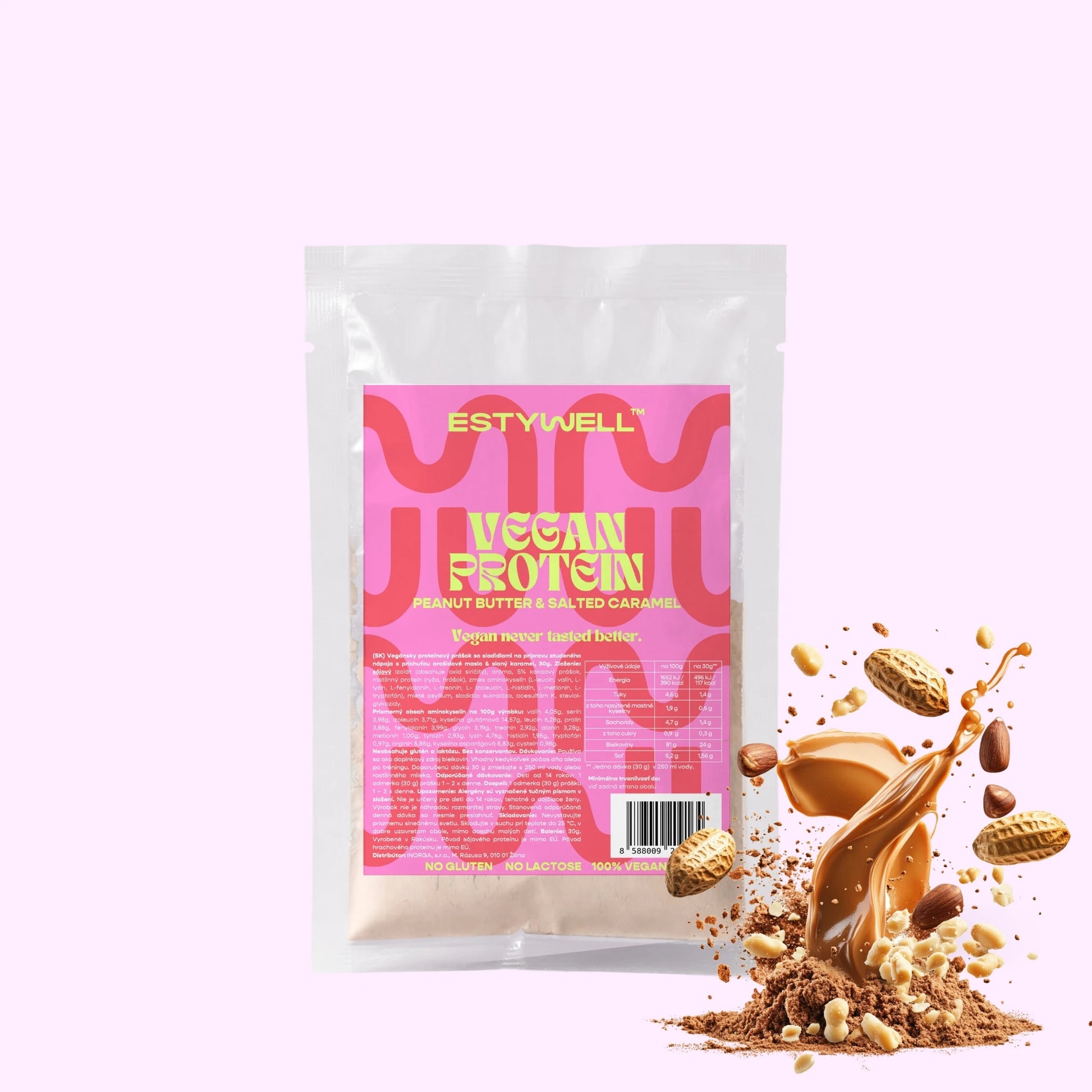 Estywell vegan protein slaný karamel arašidko 30 g rastlinný proteín