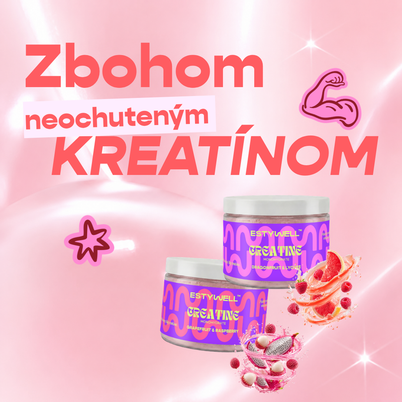 Ochutený kreatín ESTYWELL Grapefruit & Raspberry a Dragonfruit & Lychee – kreatín monohydrát pre silu, výkon a regeneráciu.