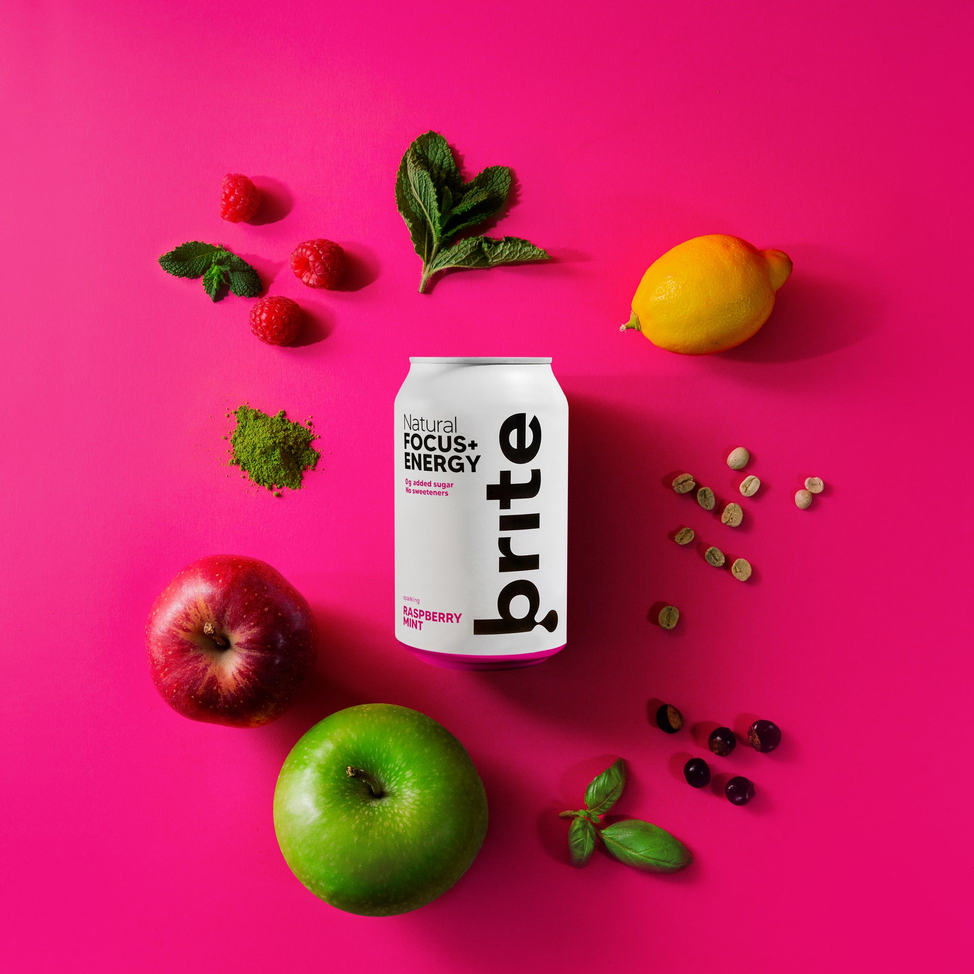 zloženie Brite Malina & Mäta – kofeín, guarana, zelený čaj, matcha