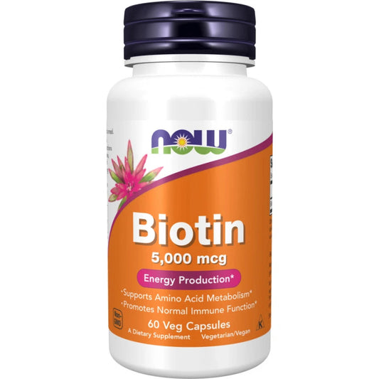 NOW Foods Biotin 5 000 mcg – vegánske kapsuly pre vlasy, pokožku a nechty