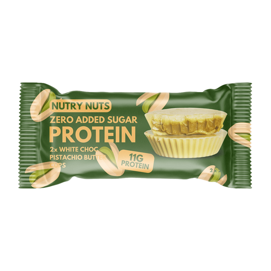 Nutry Nuts biela čokoláda s pistáciovým maslom – proteínový košíček 42 g