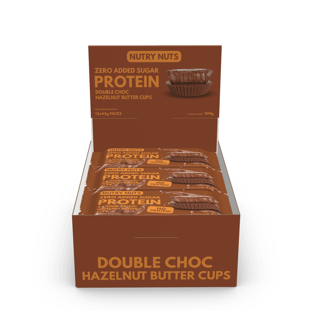 Box Nutry Nuts košíčkov v príchuti dvojitá čokoláda a lieskovo-orieškové maslo