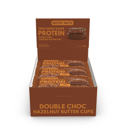 Box Nutry Nuts košíčkov v príchuti dvojitá čokoláda a lieskovo-orieškové maslo