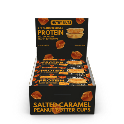 Box snackov so slaným karamelomarašidovým maslom Nutry Nuts, bez pridaného cukru