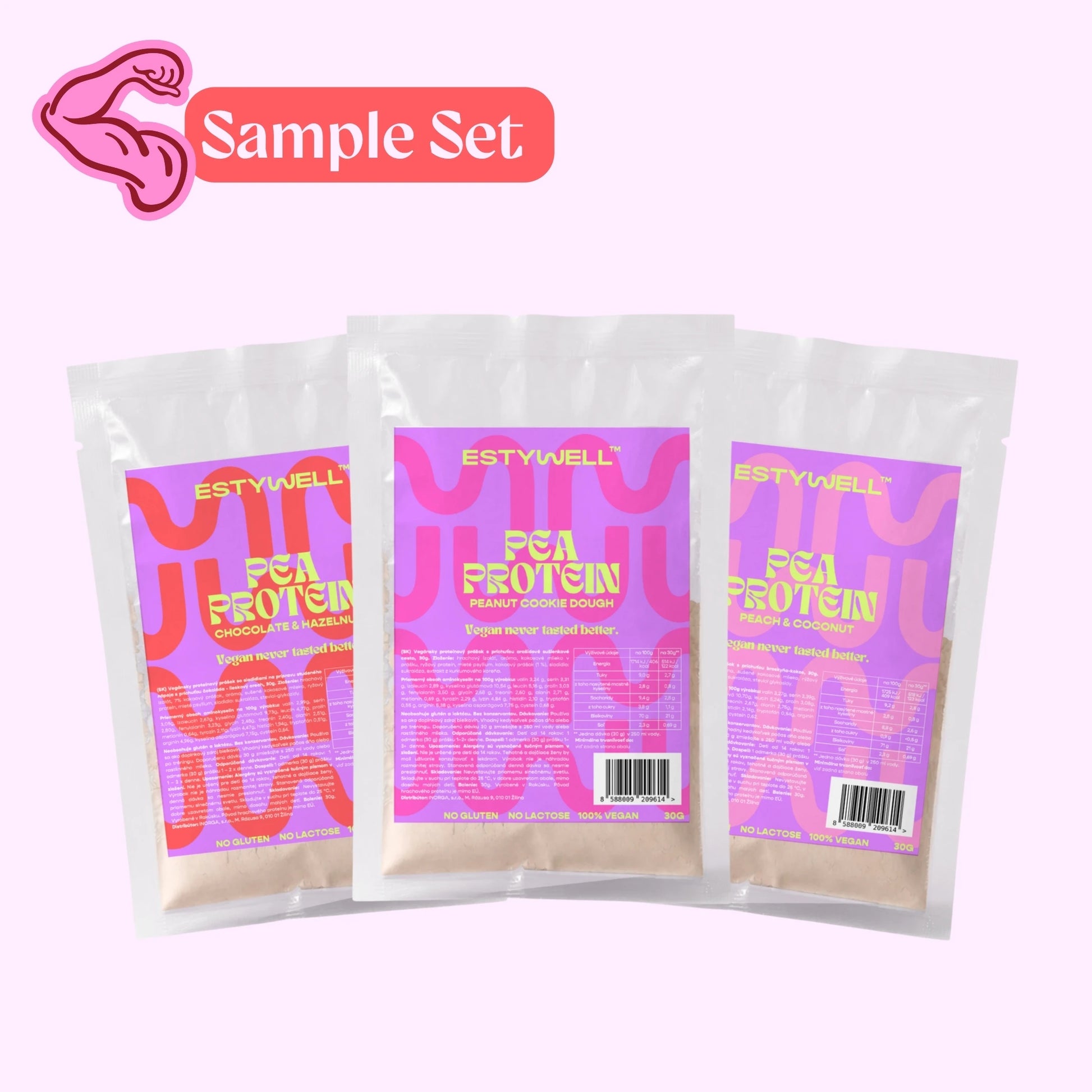 Sample set - zvyhodnený balíček troch príchutí hráškových proteínov. Ochutnaj všetky hráškové proteíny naraz. 