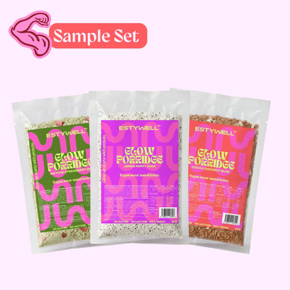 Sample set - zvyhodnený balíček troch príchutí našich ovsených proteinových kaší . Ochutnaj všetky glow proteínové kaše naraz. 