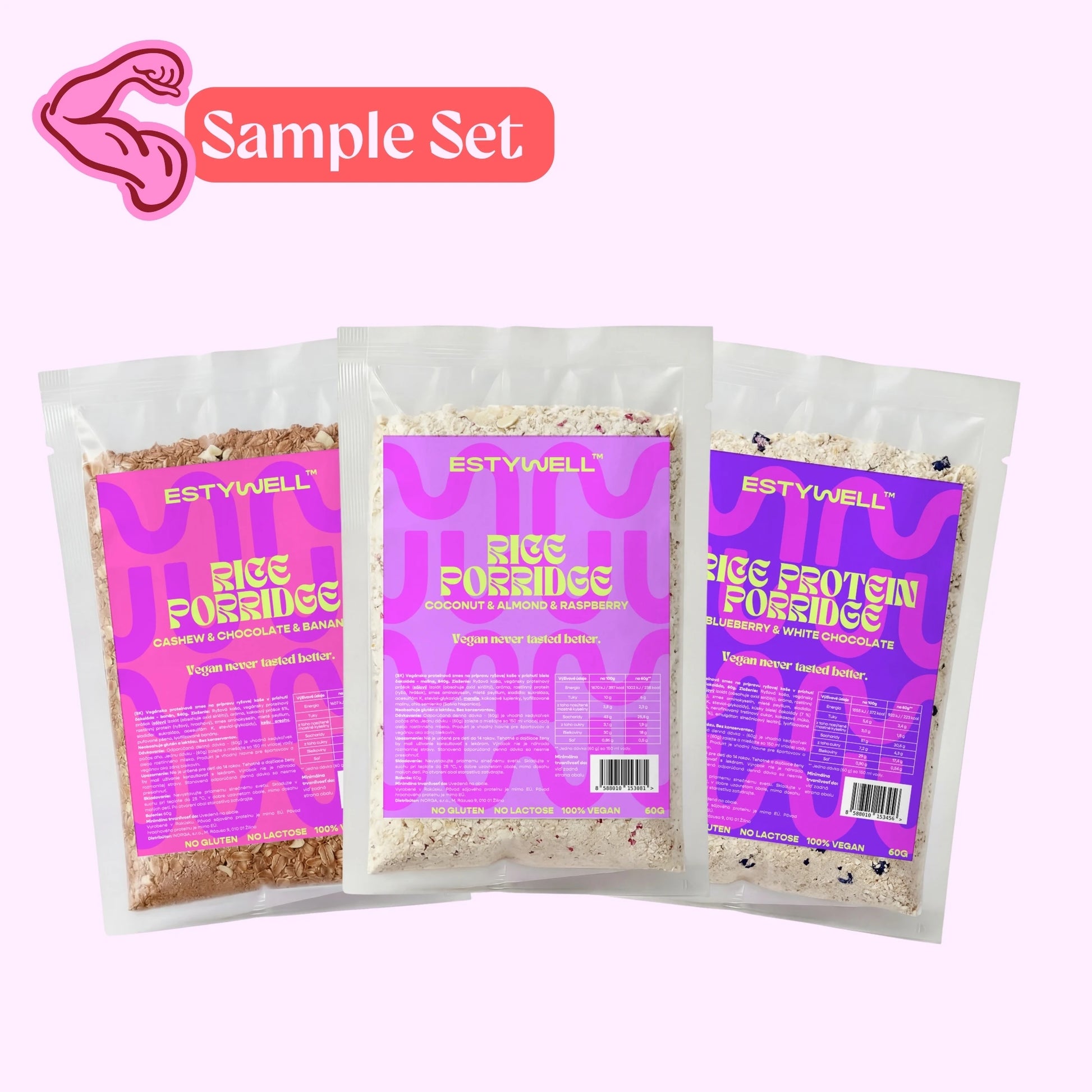 Sample set - zvyhodnený balíček troch príchutí ryžových proteínových kaší. Ochutnaj všetky naraz. 