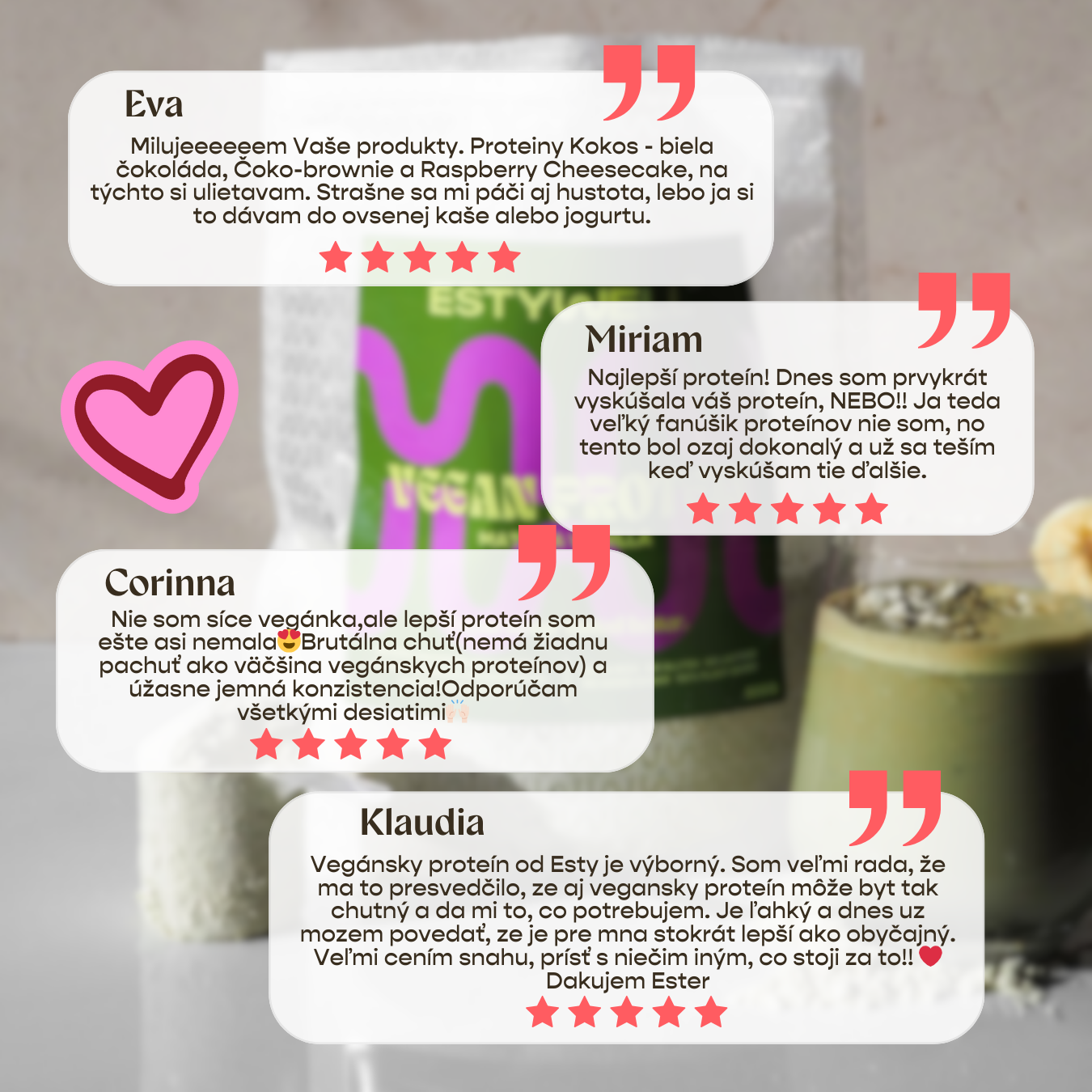 Recenzie zákazníčok na vegánsky proteín Estywell – hodnotenia chuti, konzistencie a použitia do kaše, jogurtu a smoothie.