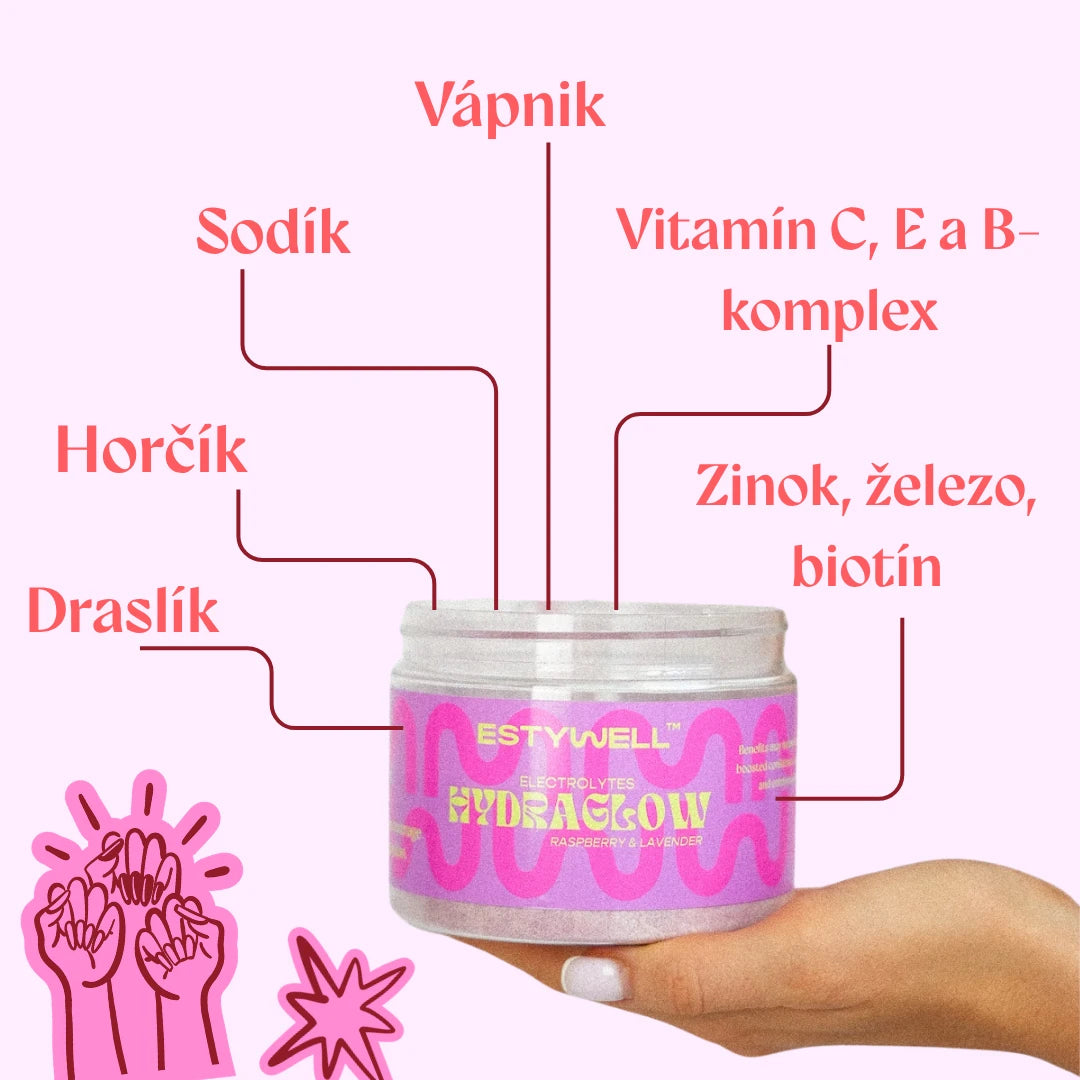 Estywell HYDRAGLOW 2.0 elektrolyty + vitamíny. Zloženie